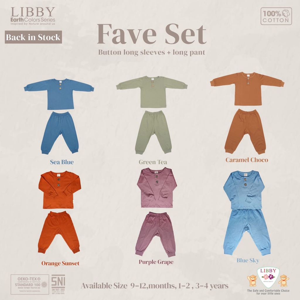 Castle - Libby FAVE SET Earth series Stelan Baju Oblong Panjang - Celana Panjang / Baju Bayi &amp; Anak