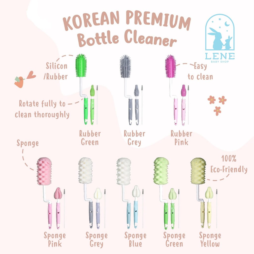 Lieto Baby Silicone / Sponge Bottle Brush - Sikat Botol Susu Anak Bayi