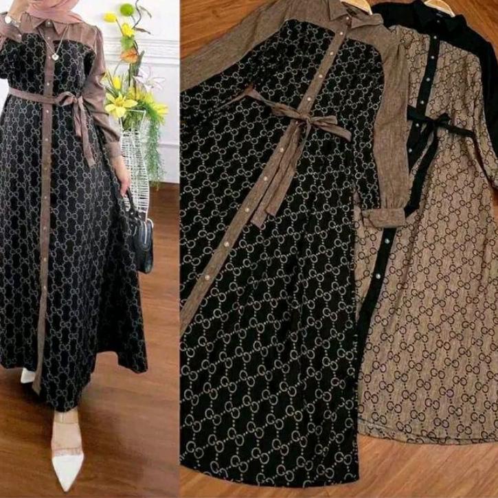 Penjualan Terbanyak.. GAMIS RAYON PREMIUM/DRESS RAYON MOTIF GUCCI KANCING DEPAN/DRESS RAYON TERBARU/