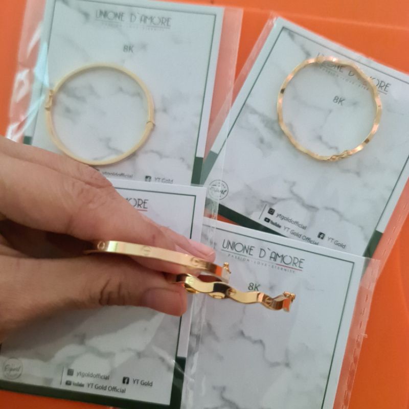 Gelang bangle cartierr anak gelombang dan polos YT kadar 375 8K