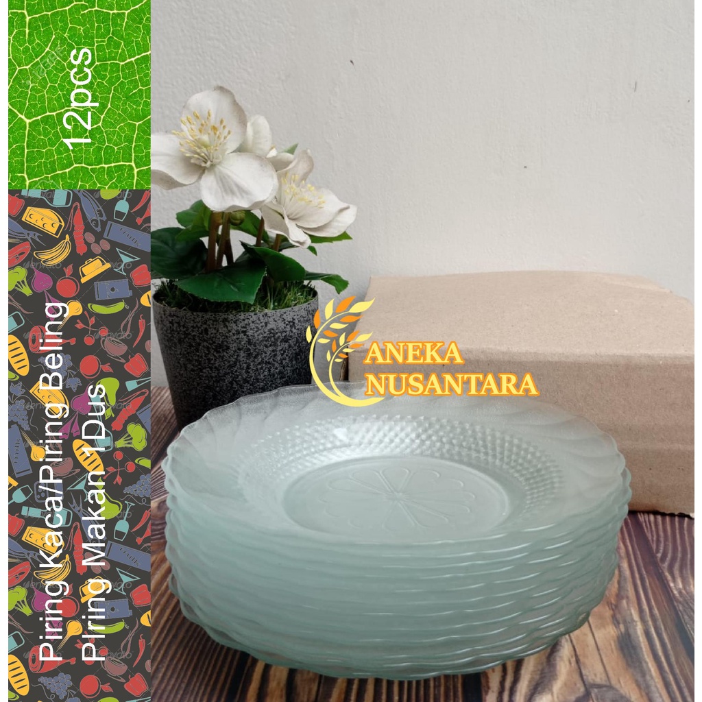 Piring Makan Kaca Bening / Piring Makan Beling Motif Bunga 20cm