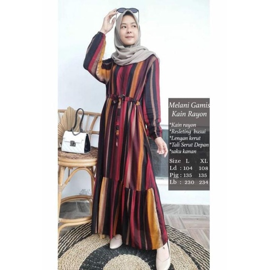 Gamis Motif Salur Bahan Rayon Premium