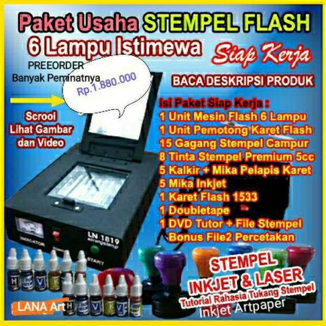 Mesin Stempel Flash AUTO Seperti Impor / Stempel Warna - Paket lengkap  (Laser Print-Pigment & Artpa