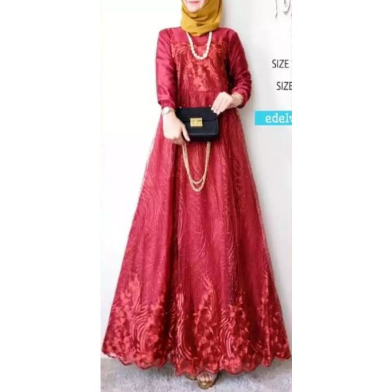 (Jumbo) Gamis brokat/Baju muslim wanita terbaru/Gamis wanita murah/Gamis kondangan