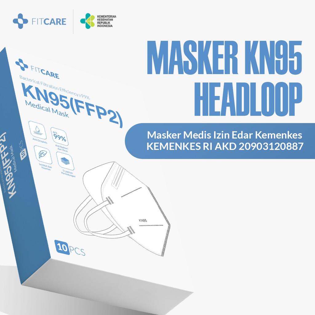 Masker KN95 Medis Hijab / Headloop Box isi 10 pcs Fitcare