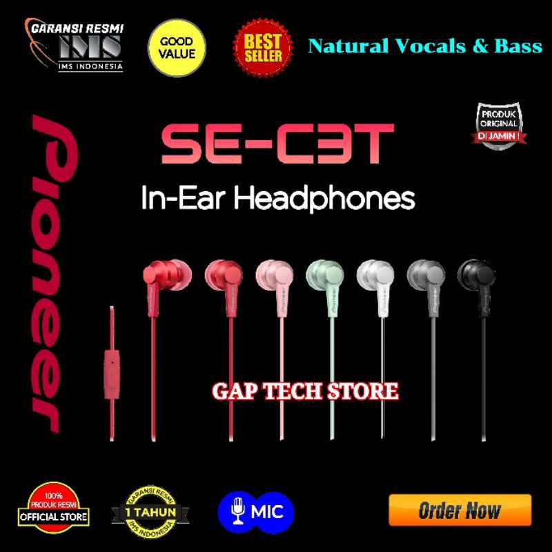 Pioneer SE-C3T / SEC3T / SE C3T / SE C3 T In-Ear Headphones with Microphone Original