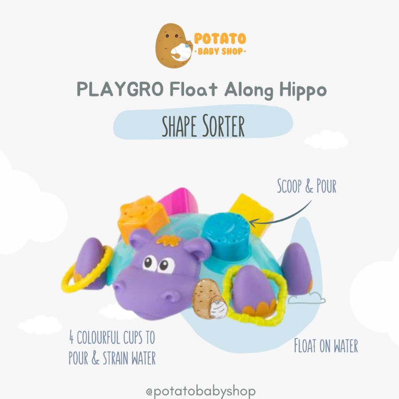 Playgro Float Along Hippo Shape Sorter - Mainan Mandi Anak