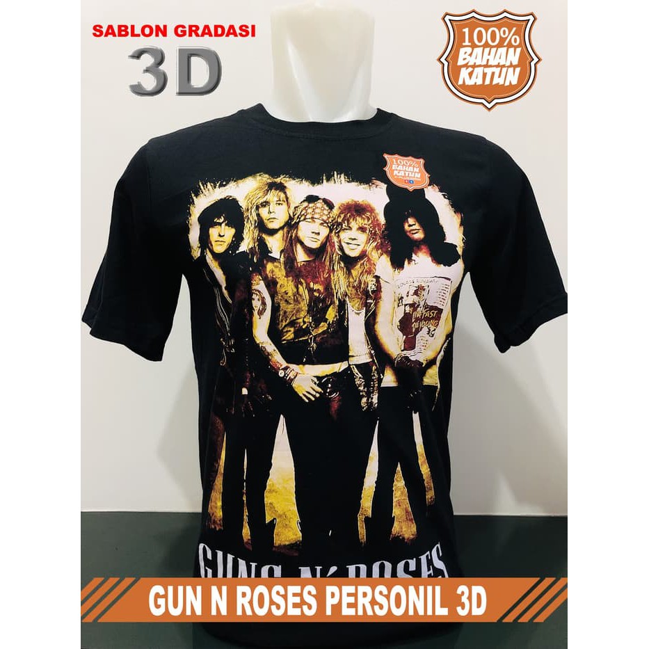 kaos baju distro trendy rock band - GUN N ROSES PERSONIL 3D - Hitam, L
