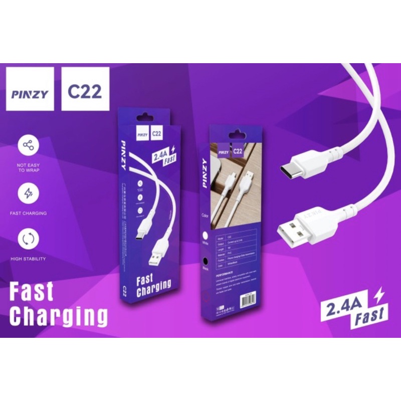 Kabel Data PINZY C22 USB Type C Material PVC output 2.4A Fast Charging - Kabel data PINZY C22 -