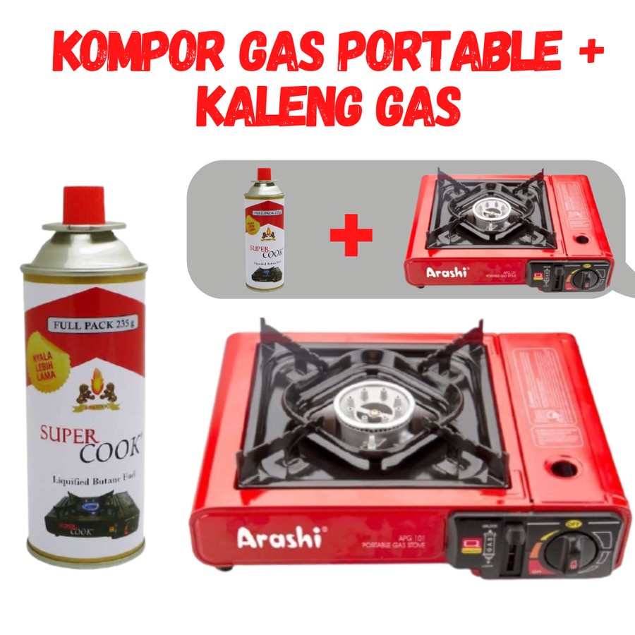 KOMPOR GAS PORTABLE ARASHI APG-101 2 IN 1 PAKET GAS KALENG PORTABLE