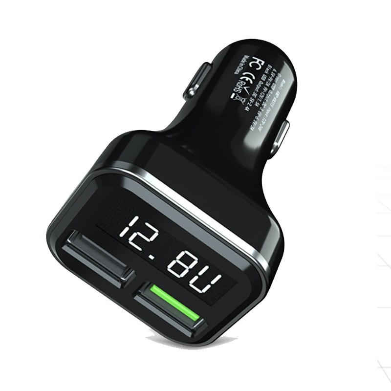 YPAY Car Charger Smartphone 2 Port 3.1A QC3.0 LCD Display - Black