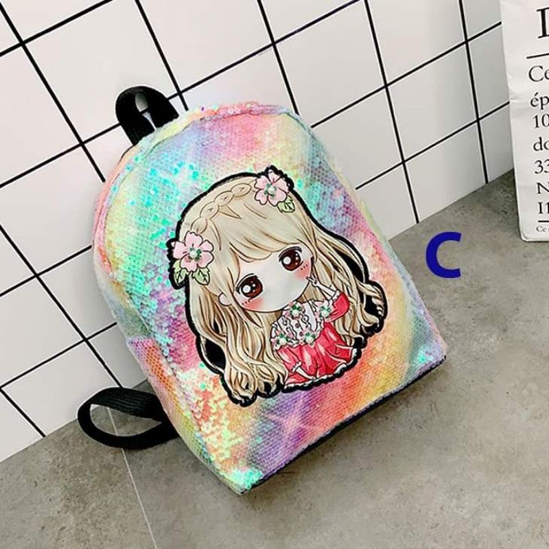 Backpack/ Tas Ransel Lampu LED Anak Perempuan Sequin Pretty Doll