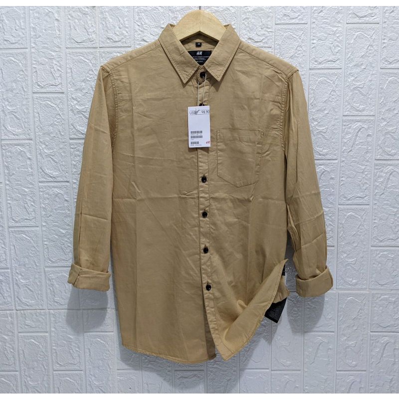 Kemeja Pria Panjang H&amp;M Putih | Kemeja Lengan Panjang Soft Twill | Kemeja Casual Pria Putih Polos