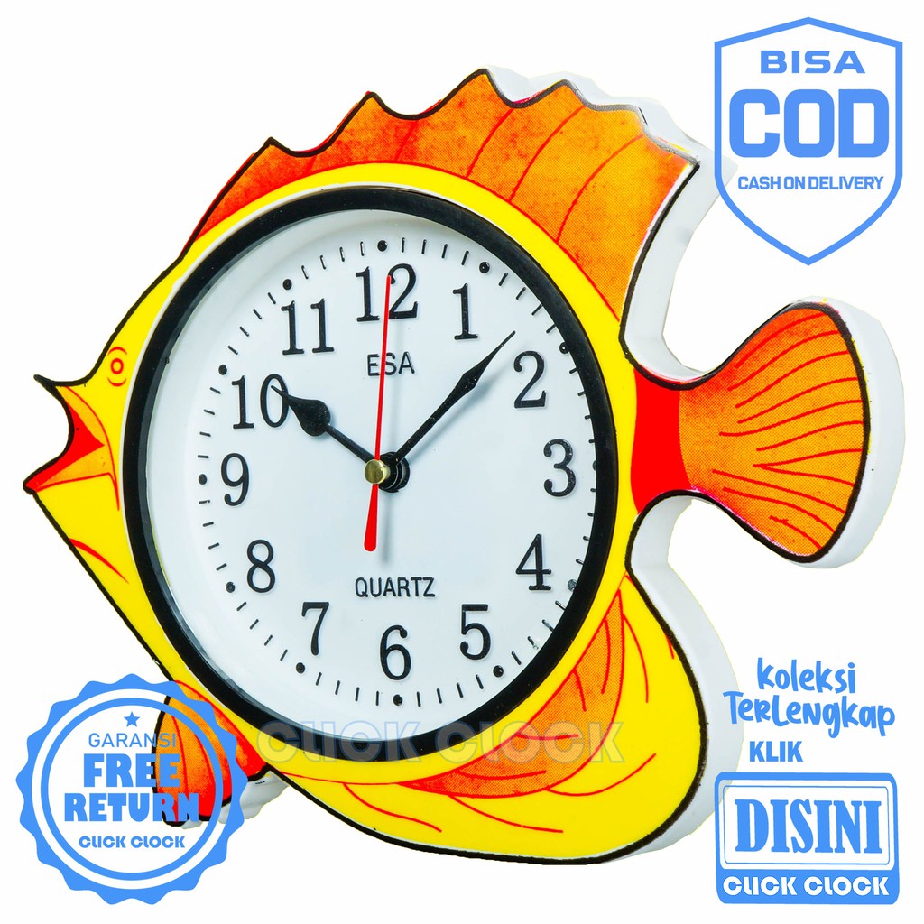 Jam Dinding Murah Bentuk Ikan Lucu Hiasan Dinding Wall Clock ESA 433