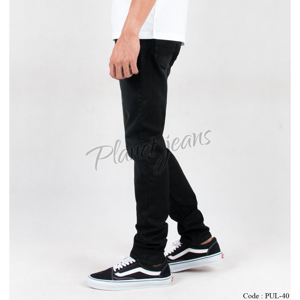 Celana jeans panjang skinny pria black washed Denim skiny warna Deep Brown Cowok PUL40
