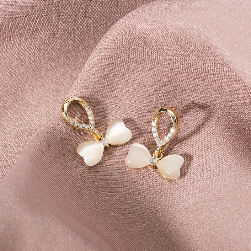 [littlecrab] Anting Wanita Mutiara Bentuk Pita Clover Kelinci Beruang Permata Berlian Simple Elegan Anting Tusuk Cute Woman Earrings Anting Berkualitas Korean Style