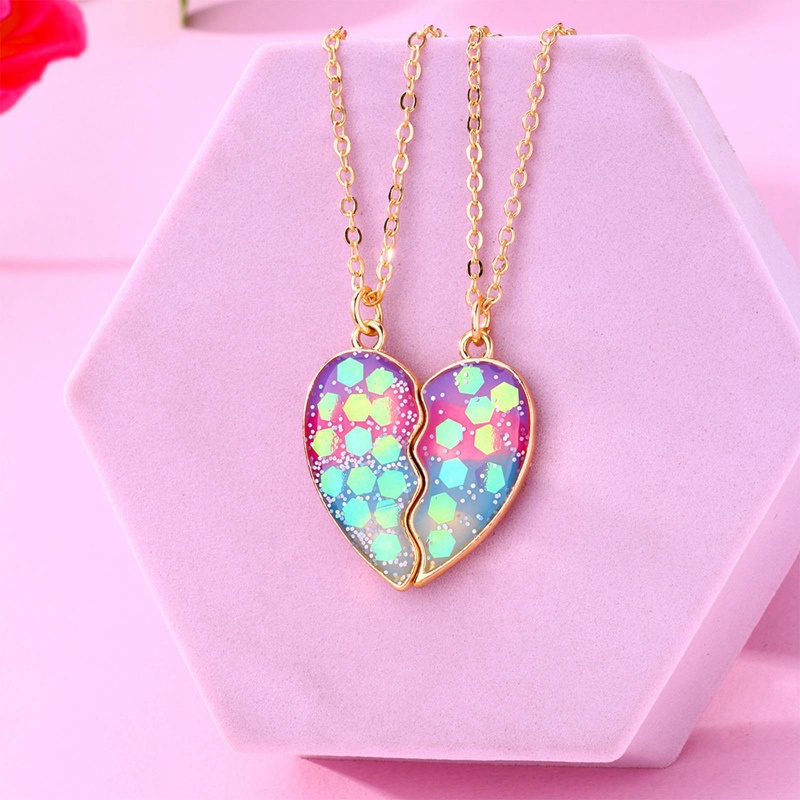 2pcs / Set Kalung Magnetik Bahan Alloy Motif Kartun Love Untuk Hadiah Persahabatan