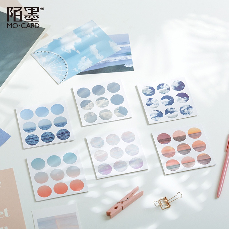

9 lembar Sticker Pack Bulat Motif Sky Sunset Aesthetics Bujo Jurnal DIY Scrapbook