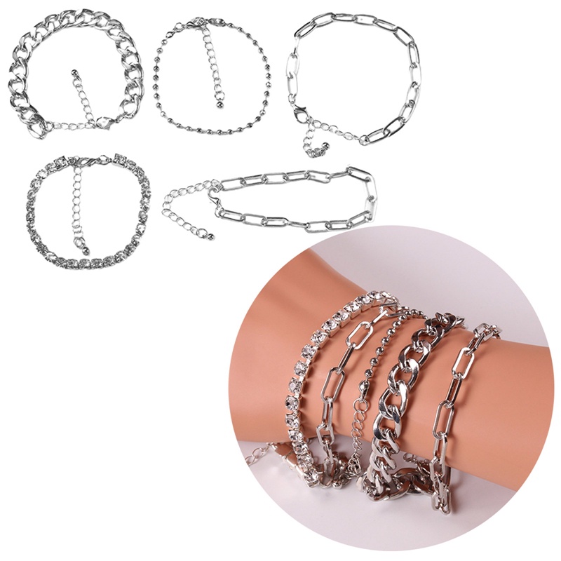 5pcs / Set Gelang Rantai Berlian Gaya Retro Simple