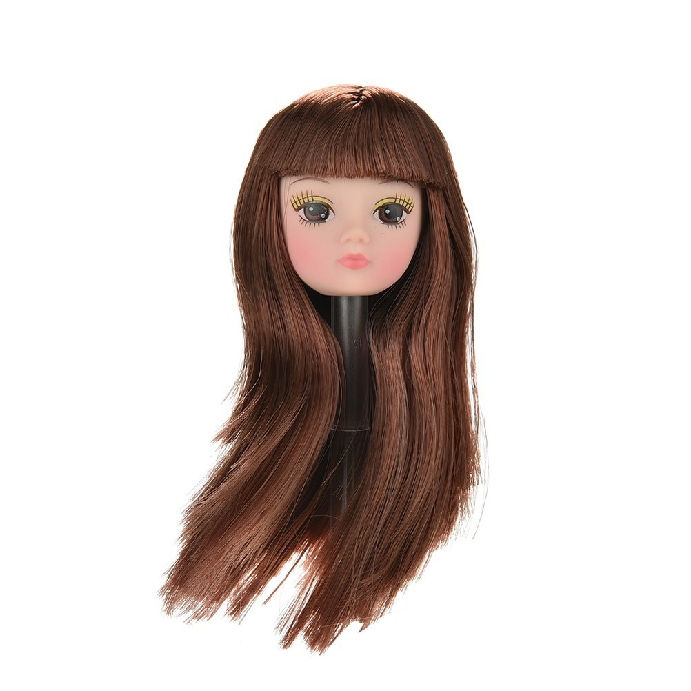 Kepala Boneka dengan Rambut  Panjang Warna  Coklat  Tua  DIY 