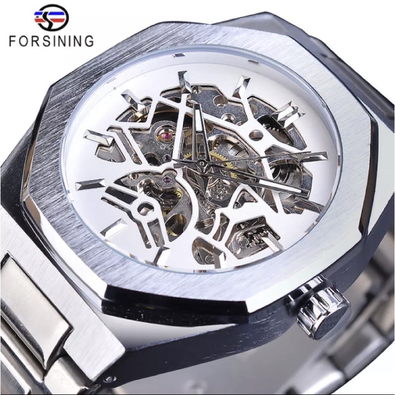 Jam Tangan Pria Mechanical Automatic Movement Homage Royal Silver White Luxury