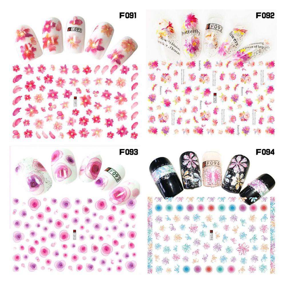 AUGUSTINA Agustinina Stiker Kuku Bunga Lucu Tahan Air 1lembar Wanita Flamingo Perekat Diri Manicure Aksesoris Valentine Rose Nail Art Dekorasi