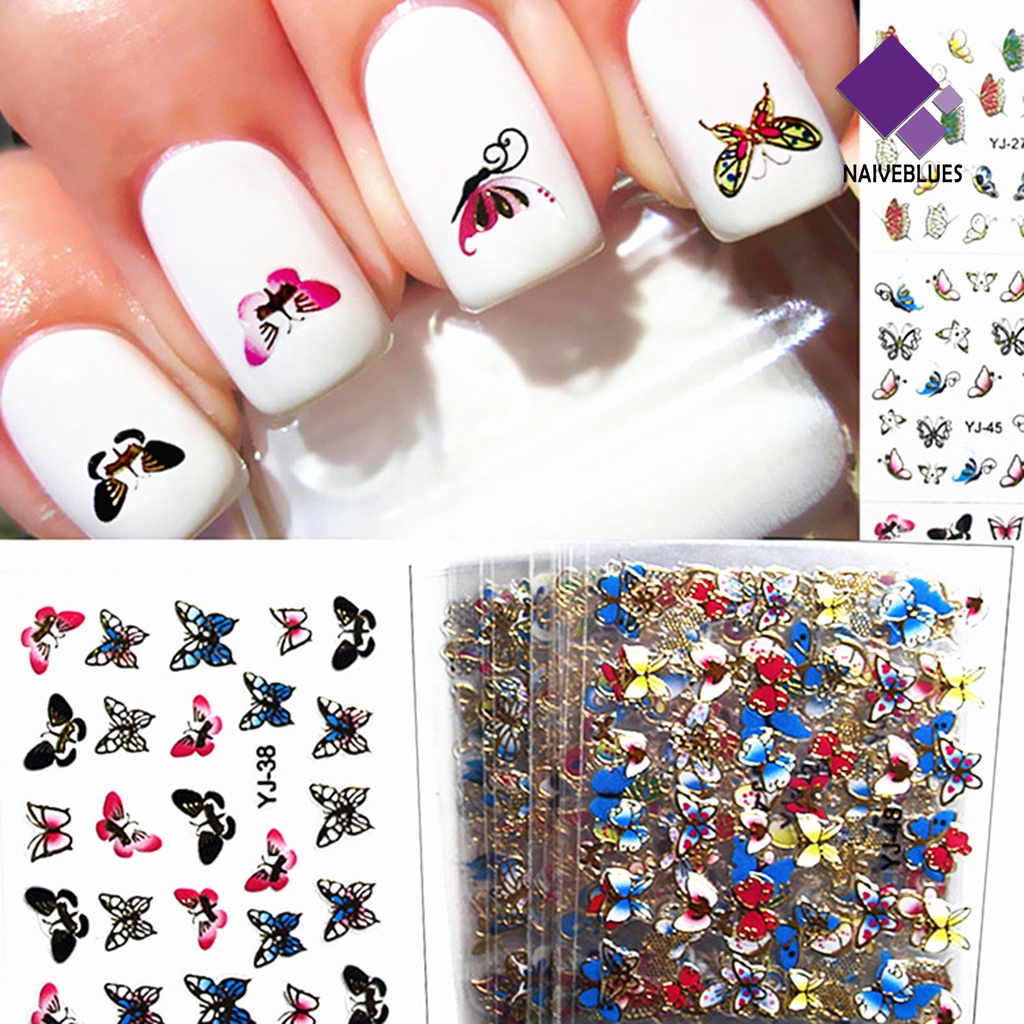 Naiveblue &gt; 24Pcs / Set Stiker Kuku Motif Kupu-Kupu Untuk Nail Art / Manicure Wanita Butterfly