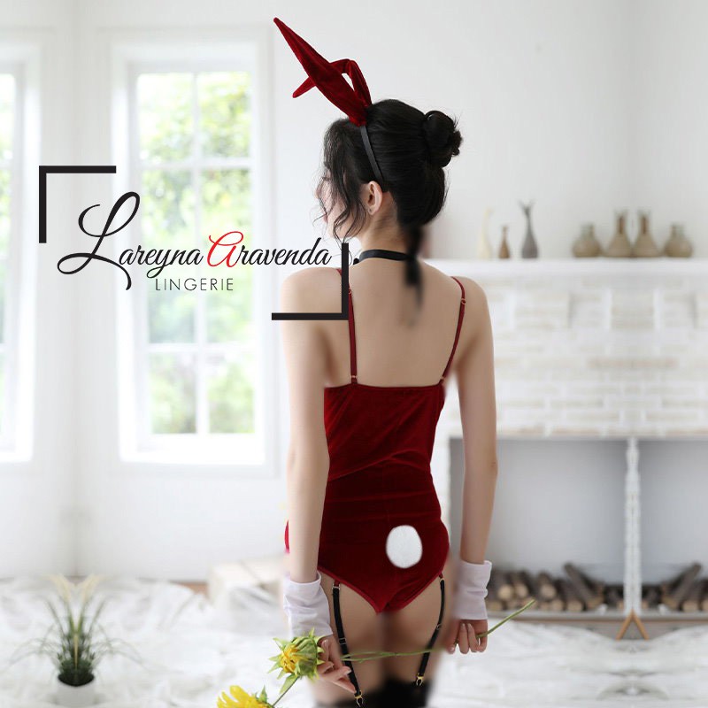 Set Lingerie + Bando Kelinci Seksi Model Costum Bunny Beludru LG162