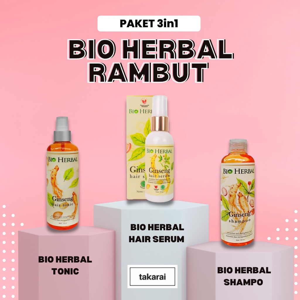 [ORI] Bio Herbal Paket 3in1 Shampo + Hair Serum + Tonic Treatment Rambut Lebat &amp; Sehat dengan Kandungan Ginseng - BPOM