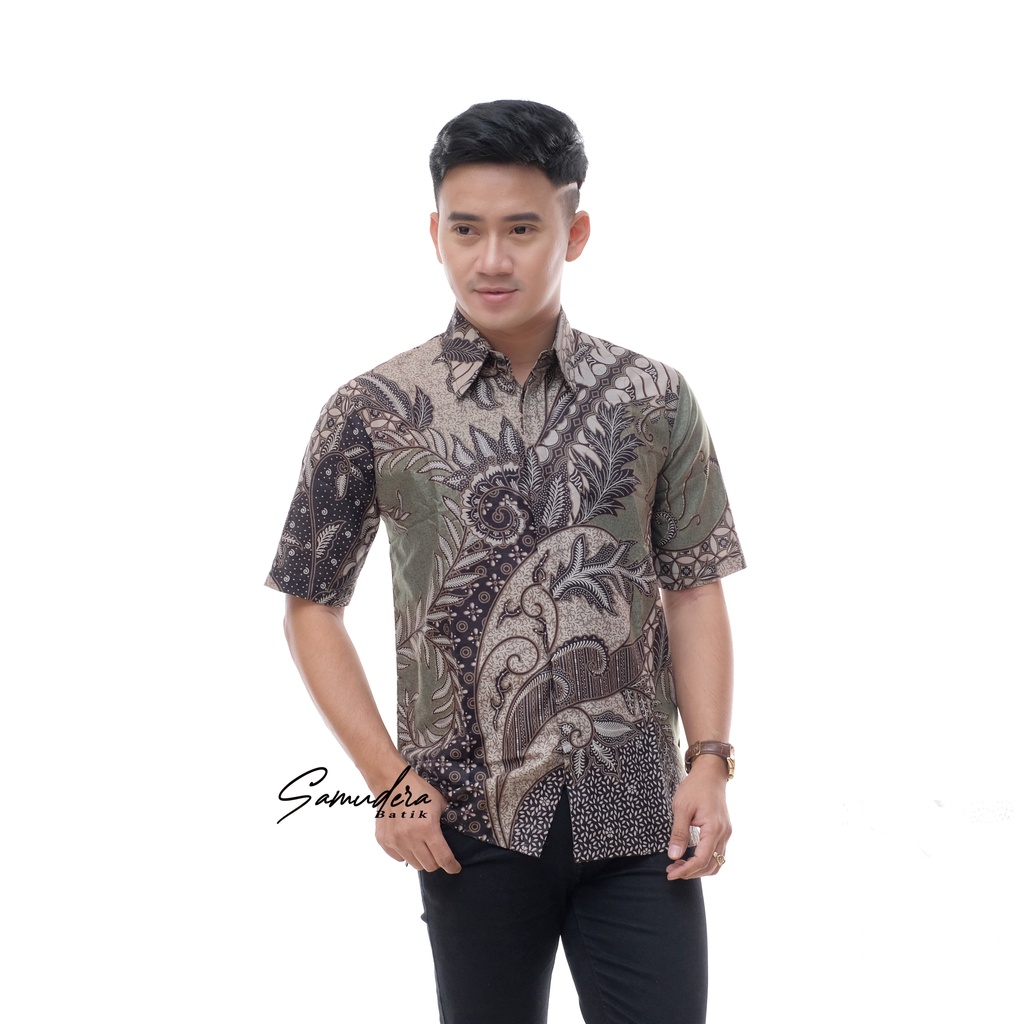KEMEJA BATIK PRIA LENGAN PANJANG SIZE M L XL XXL  BSWART BatiK HRB026 Kenongo Hem Panjang Padi-HEM Sekar Jagad