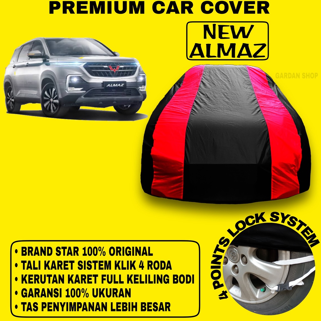 Body Cover NEW ALMAZ Sarung Strip MERAH Penutup Pelindung Bodi Mobil New Almaz Waterproof PREMIUM