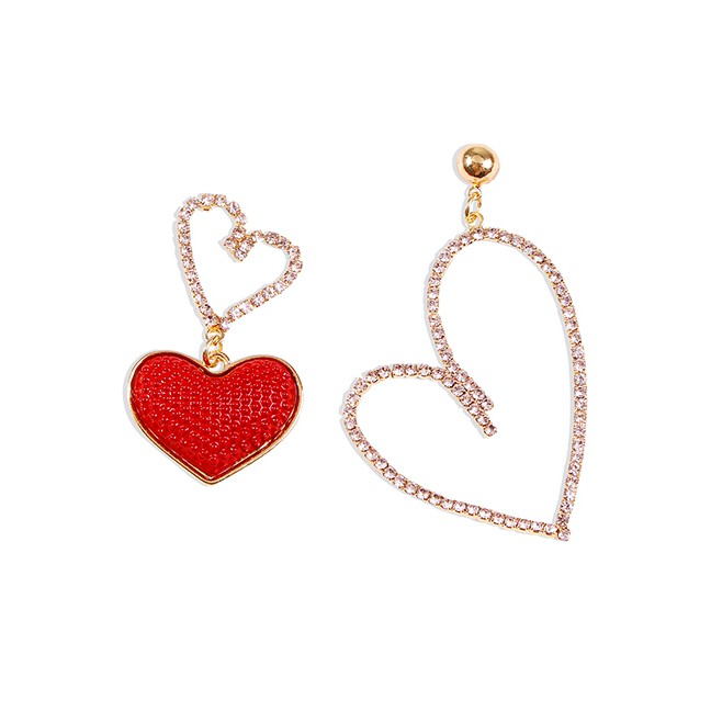 LRC Anting Tusuk Fashion Golden Asymmetrical Love Diamond K44918