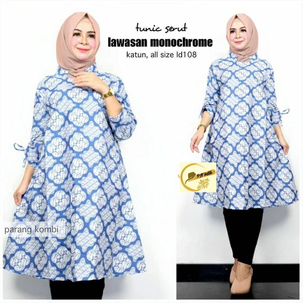 TUNIK BIRU, PAKAIAN BATIK WANITA, BAJU BATIK, SERAGAM KANTOR, SERAGAM BATIK #terbaru #top-BIRUNAN: 05