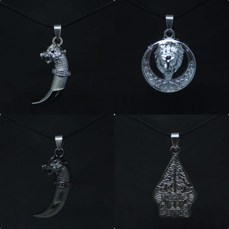 Kalung Tali Pria cowok Liontin Taring Titanium Steinlis steel TERMURAH / liontin semar