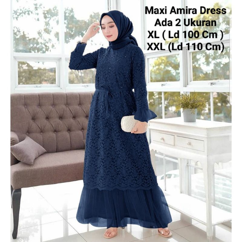 Gamis Perempuan Dewasa Terbaru Maxi Amira Matt Brokat Tille Full Furing Ukuran Jumbo Model Kekinian Good qualty premium