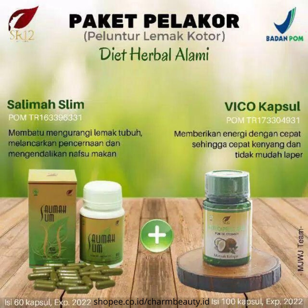 Paket Pelakor Pelangsing Badan Cepat dan Ampuh Peluntur Lemak Kotor BPOM Salimah Slim SR12 Original Perut Buncit Wanita Herbal Ori 100%