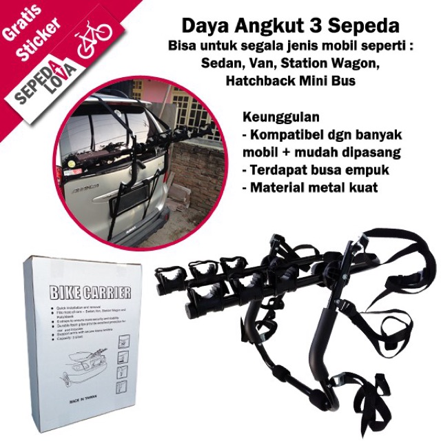 Bike Carrier atau Bagasi Mobil untuk 3 Sepeda