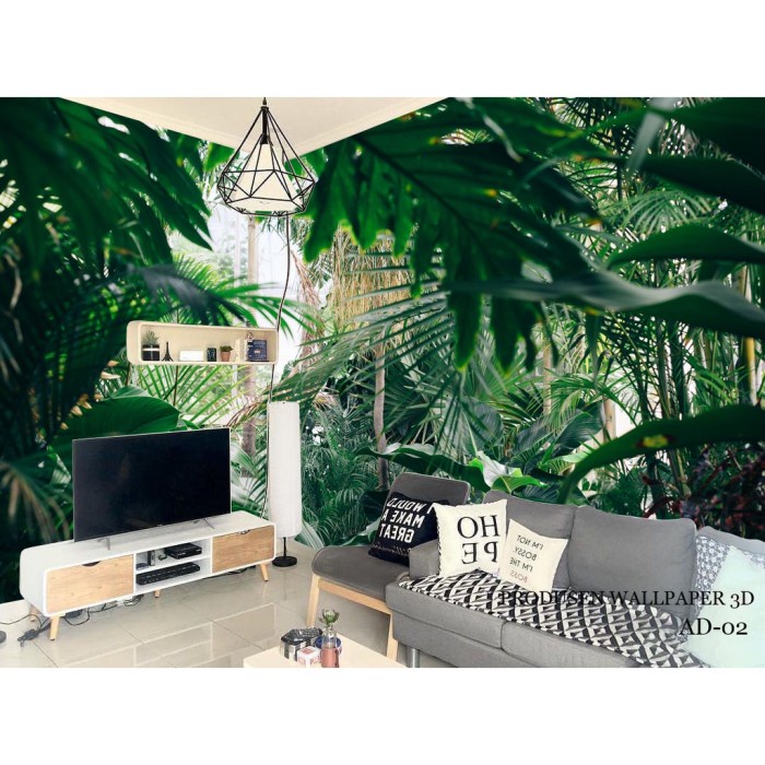 PRINTWALL, Walpaper Dinding Ruang Tamu Tema Hutan Alami 5d