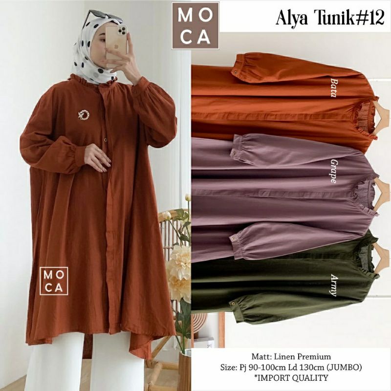 Alya Tunik #12, TUNIK WANITA MUSLIM JUMBO CANTIK FIT XXXL LD 130 BAHAN LINEN PREMIUM TERMURAH MODIS OOTD