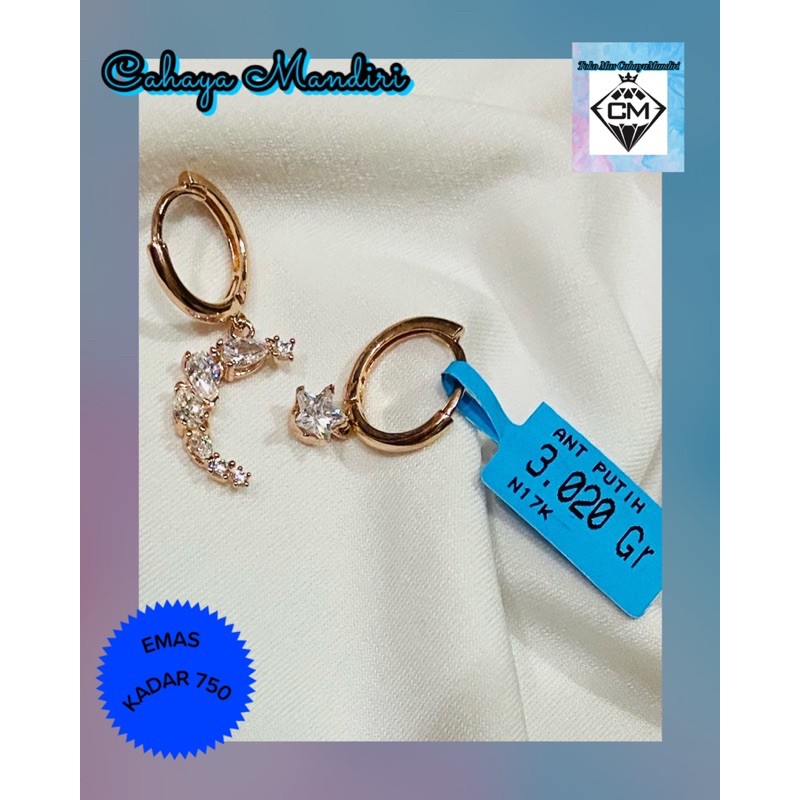 Anting Emas Bulan Bintang Kadar 750 (17K) Berat +/- 3,02 Gram