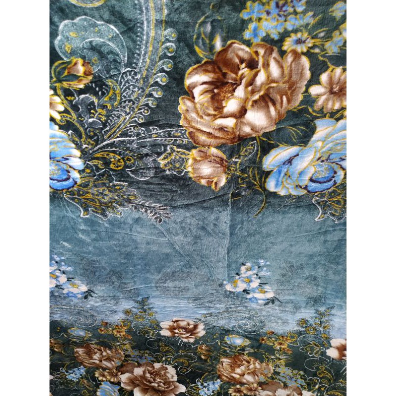 Selimut bulu halus super halus motif bunga warna emas