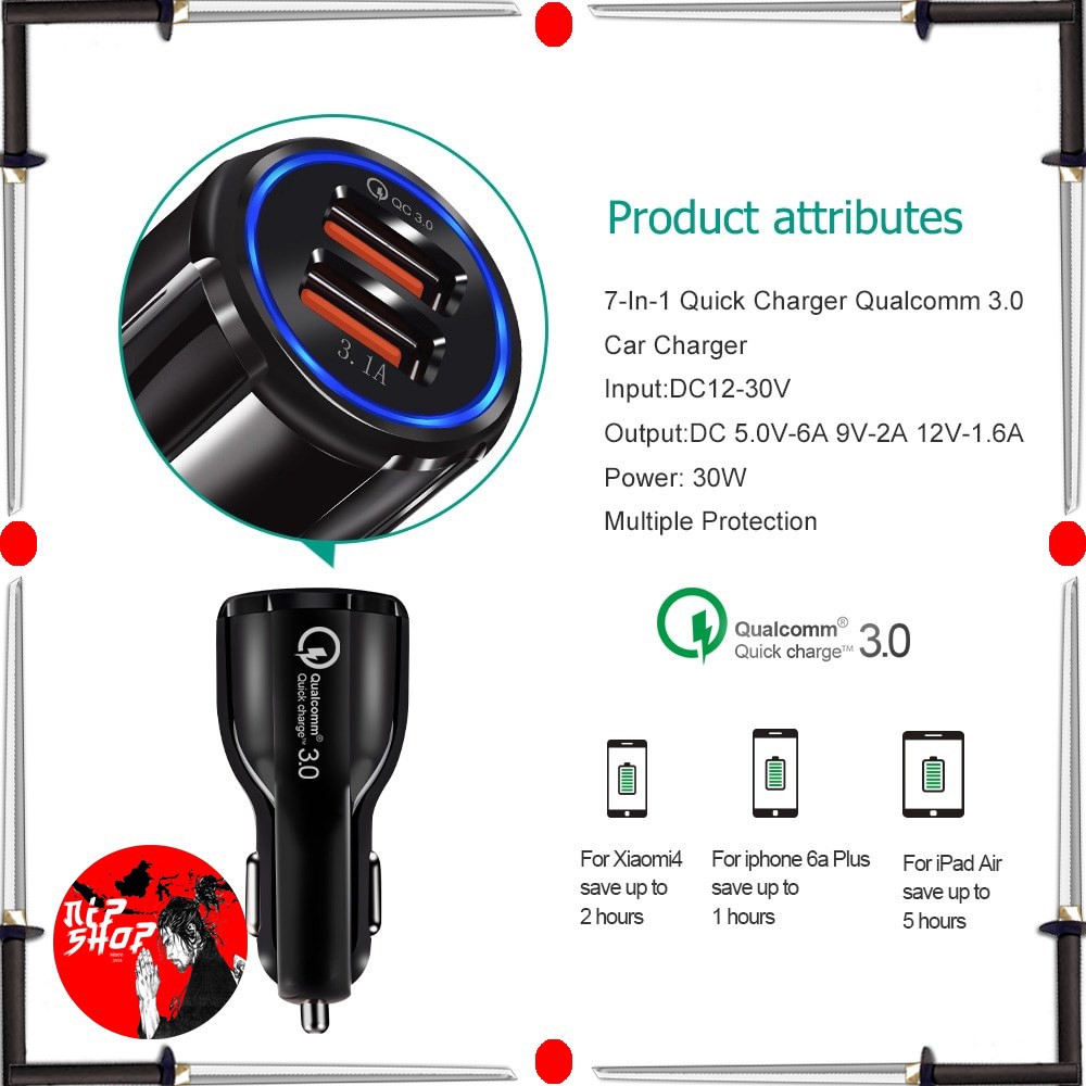 Car Charger Dual USB Port 3.1A Quick Charge USB 2 Port