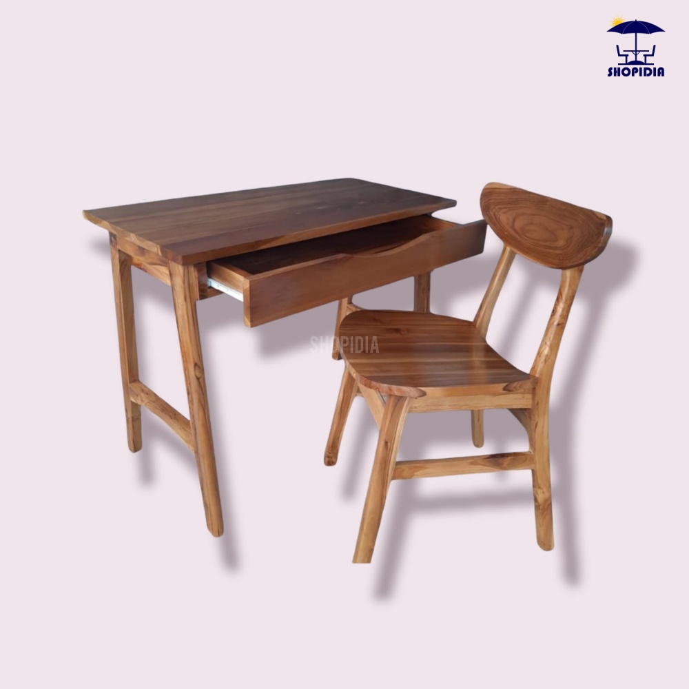 Meja Kerja Kayu Jati Minimalis Set