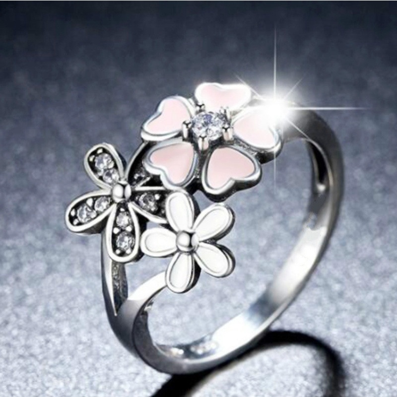 Drop Cherry Red Enamel Ring Heart-shaped Diamond Pollen Ring