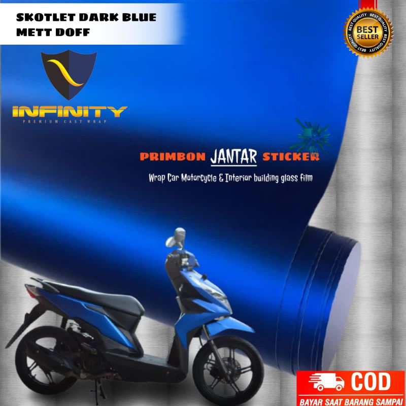 SKOTLET MOTOR METALIK KROM BIRU DOFF STIKER SCOTLET METT KROM SEMUA WARNA MERK INFINITY DAN MAXDECAL