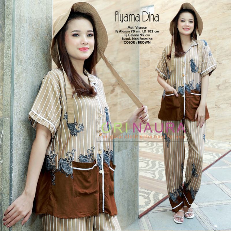 piyama dina set one set setcel setelan wanita premium bahan viscose adem busui friendly by ori naura