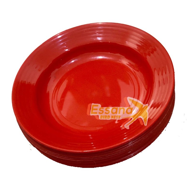 Gelas Minum Plastik _Piring Makan Bulat Plastik _Mangkok Makan Bulat Bakso Plastik_Sendok Makan Plastik_Terlaris Termurah Berkualitas ( 1pcs ) claris-Piring makan merah
