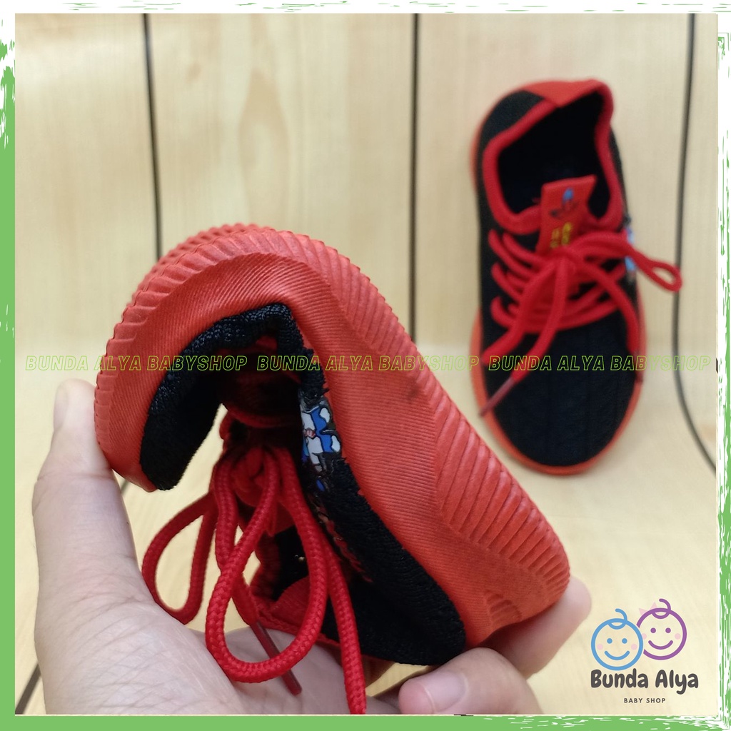 Sepatu Anak Laki Laki IMPORT Usia 1 Sampai 7 Tahun HITAM Lentur Alas Karet - Sepatu Anak Cewek Cowok Lentur Elastis Motif Karakter Lucu Model Kekinian Anti Licin Size 22 Sampai 36