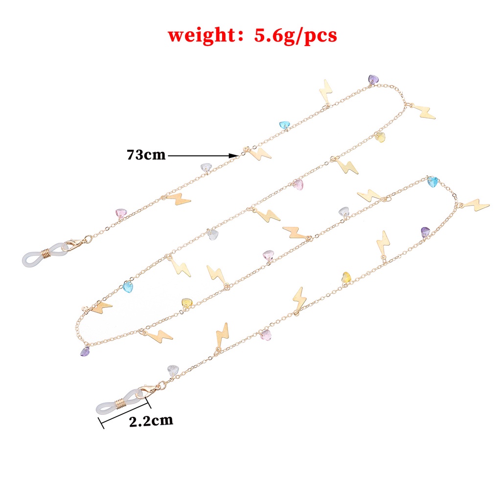 Fashion Warna Berlian Imitasi Permata Kacamata Rantai Masker Rantai Liar Logam Petir Liontin Kacamata Aksesoris