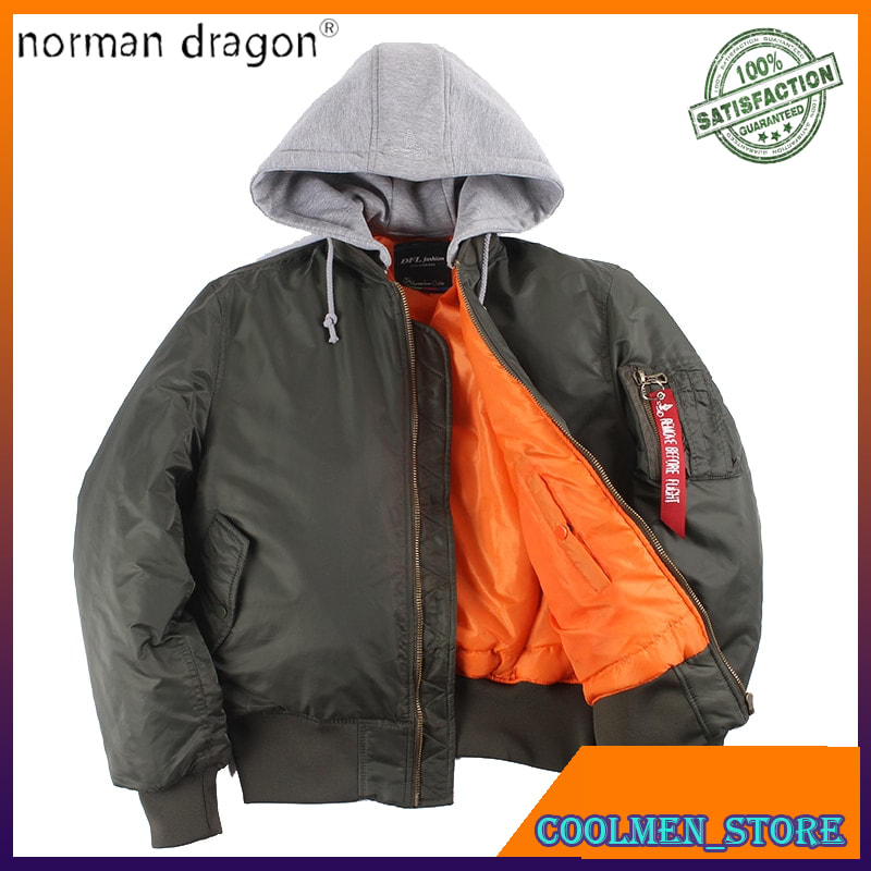 Jaket Pria Bomber Impor Eksklusif 2020 Winter oversized MA-1 with hooded streetwear hip hop army